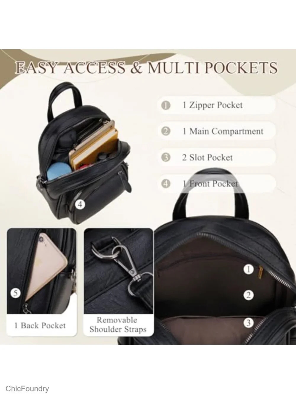 Mini Faux Leather Backpack Purse Convertible Sling Bag Women